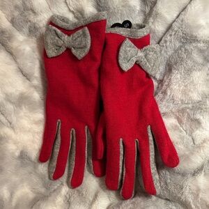 Red and Gray Bow Gloves